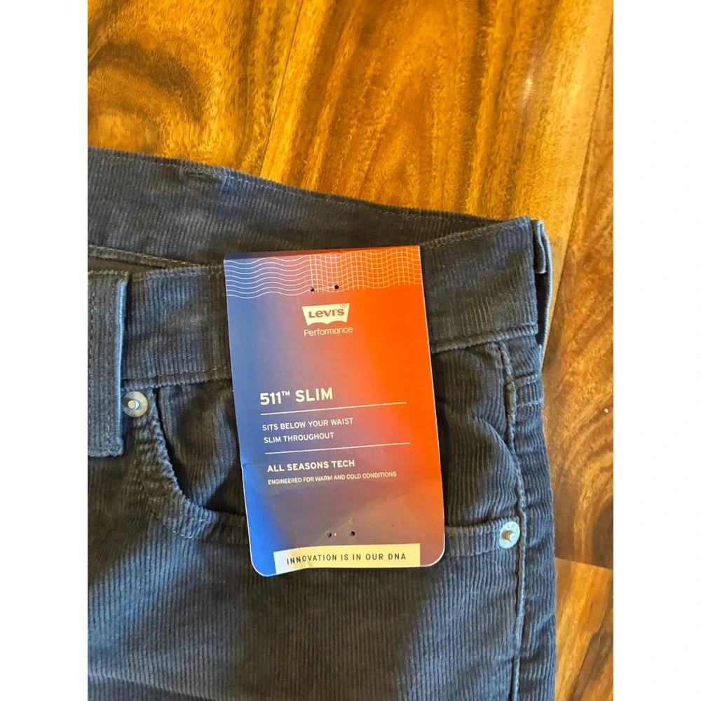 Levis 511 Slim Performance Corduroy Pants Navy Blue 40x30 Premium 2022 NWT